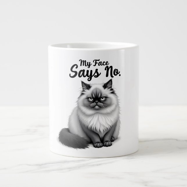 Funny Cat Face Illustration – Minimal Cute Cat Art Jumbo Mugg (Framsidan)