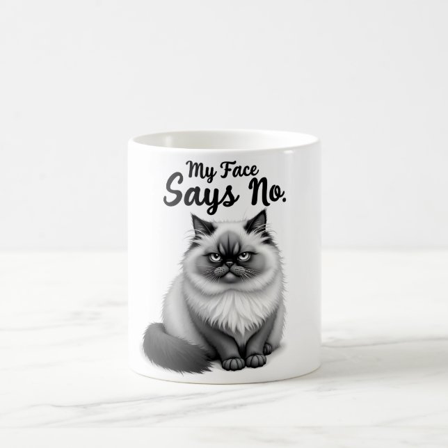 Funny Cat Face Illustration – Minimal Cute Cat Art Kaffemugg (Center)