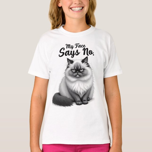 Funny Cat Face Illustration – Minimal Cute Cat Art T Shirt (Framsida)