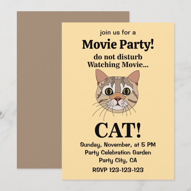 Funny Cat Face Movie Party Inbjudningar (Fram/baksida)