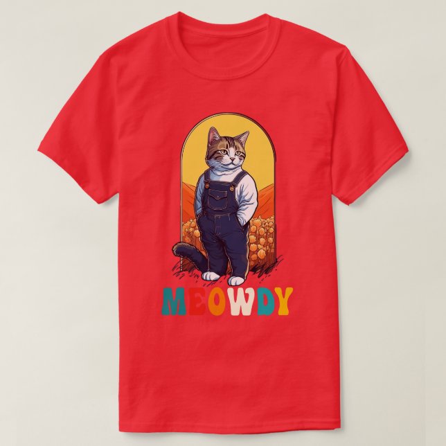 Funny Cat Farmer Meme Meow Howdy Meowdy T Shirt (Design framsida)