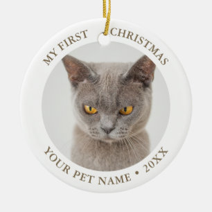 Funny Cat First jul Photo Julgransprydnad Keramik