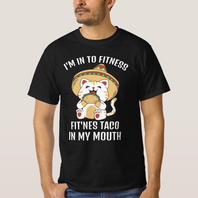 Funny Cat Fitness Taco I Min mun T Shirt (Framsida)