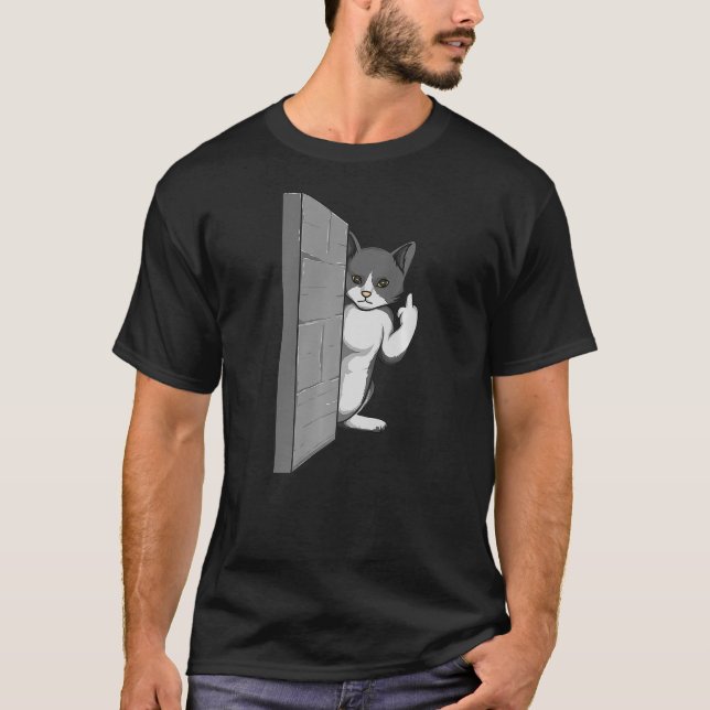 Funny Cat Flips the Bird - Cat Hates You Middle Fi T Shirt (Framsida)