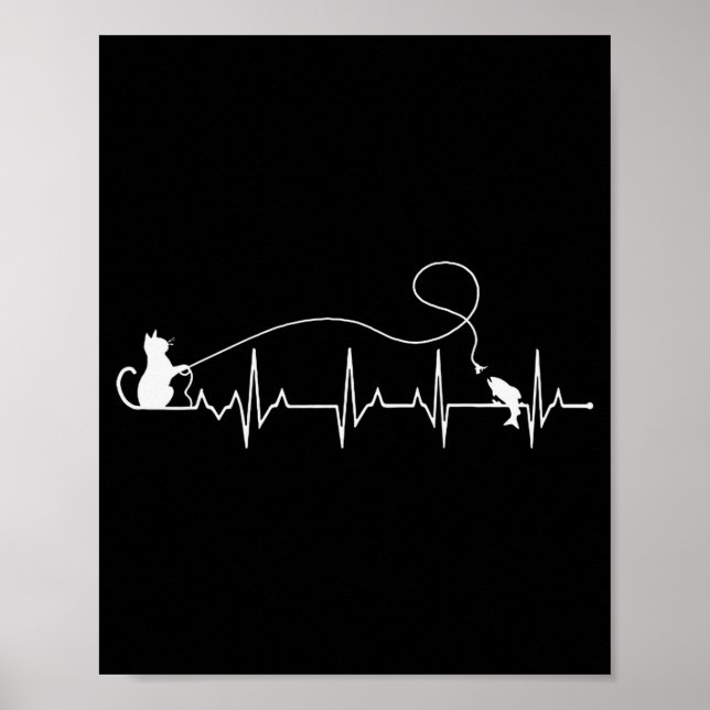 Funny Cat Fly Fishing Fisherman Heartbeat Line Hea Poster (Framsidan)