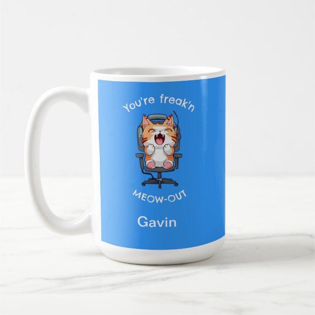 Funny Cat Freak'n Meow Out Kaffemugg (Vänster)