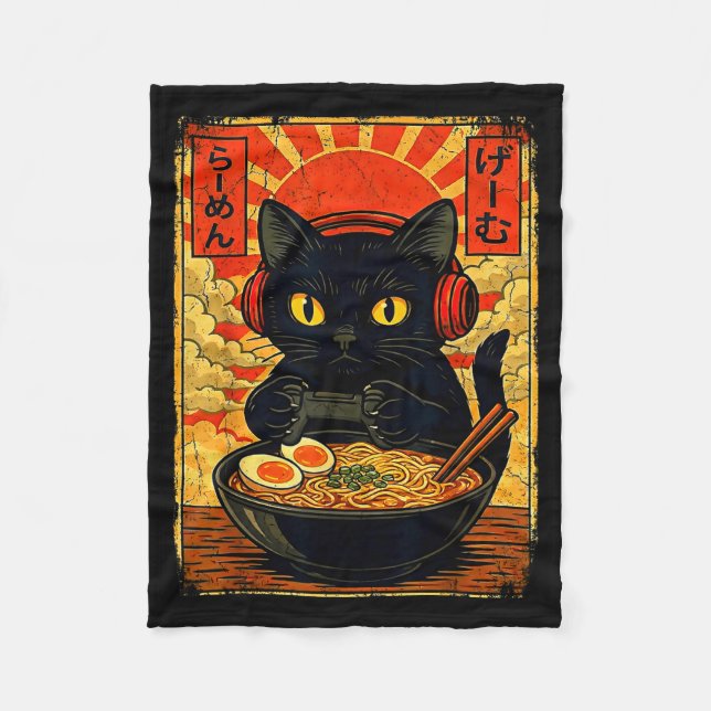 Funny Cat Gamer Men Anime Kawaii Gaming Headset Ca Fleecefilt (Framsidan)