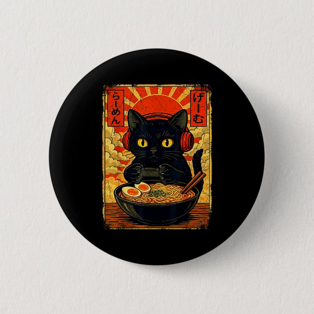 Funny Cat Gamer Men Anime Kawaii Gaming Headset Ca Knapp (Framsida)