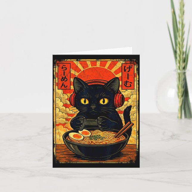 Funny Cat Gamer Men Anime Kawaii Gaming Headset Ca Kort (Framsida)