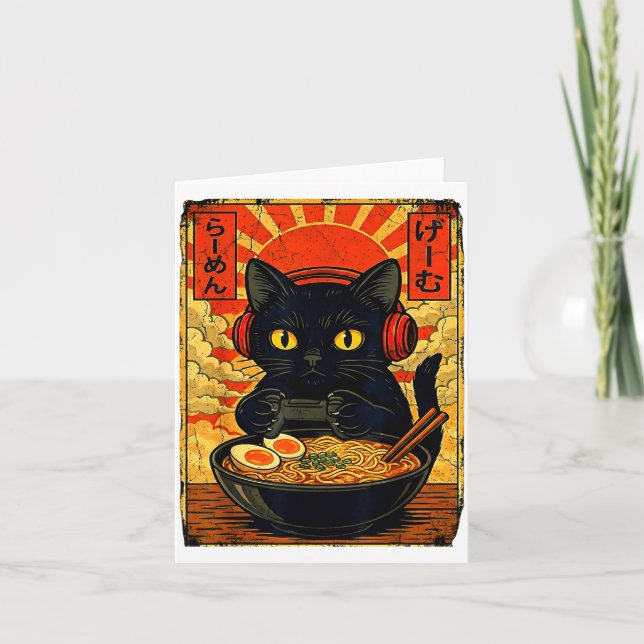 Funny Cat Gamer Men Anime Kawaii Gaming Headset Ca Kort (Framsida)