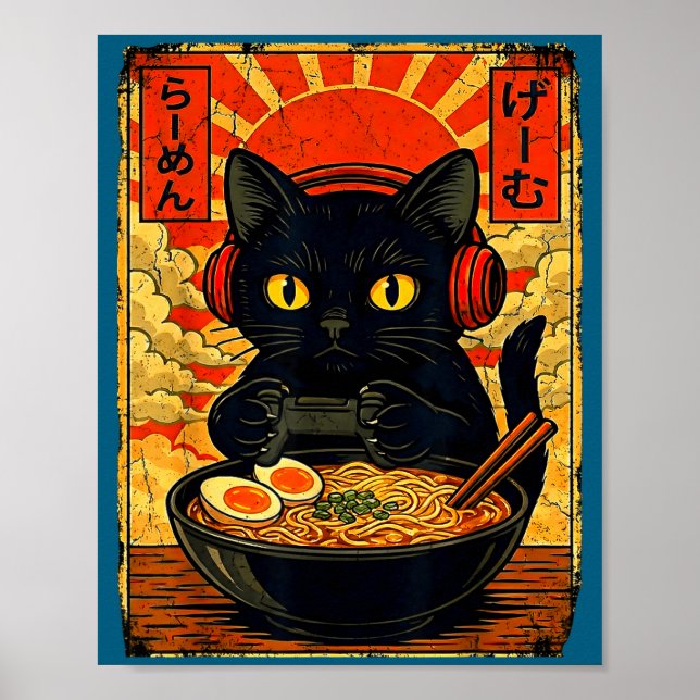 Funny Cat Gamer Men Anime Kawaii Gaming Headset Ca Poster (Framsidan)