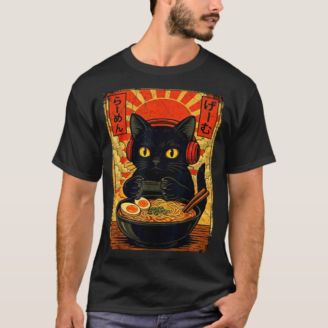 Funny Cat Gamer Men Anime Kawaii Gaming Headset Ca T Shirt (Framsida)