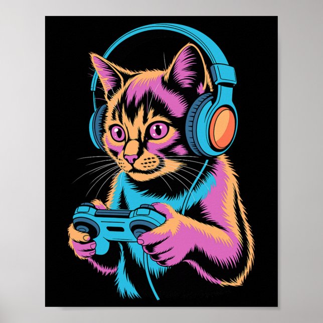 Funny Cat Gaming Video Gamer Cat  Poster (Framsidan)