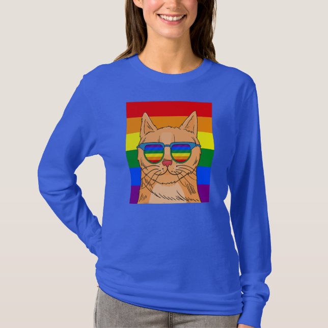 Funny Cat Gay pride Cute LGBT Animal Djurälskare  T Shirt (Framsida)