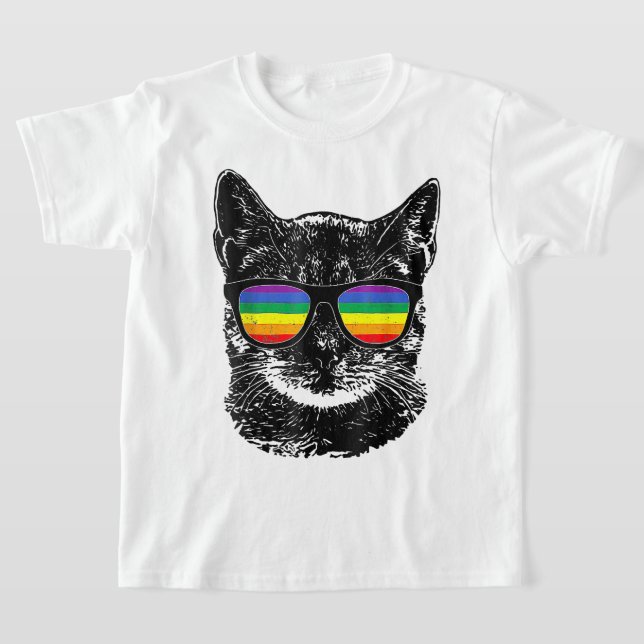 Funny Cat Gay pride LGBT Rainbow Sunglasses T Shirt (Laydown)