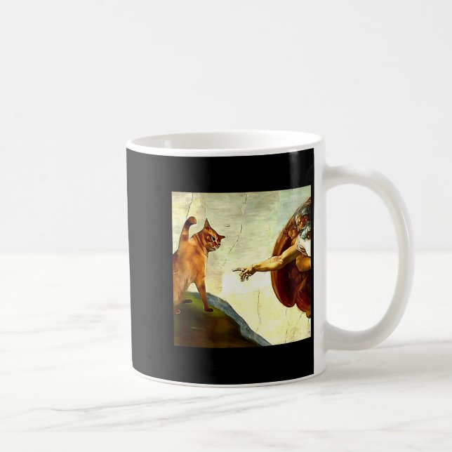 Funny Cat God Creation Of Adam Meme Jesus Christia Kaffemugg (Höger)