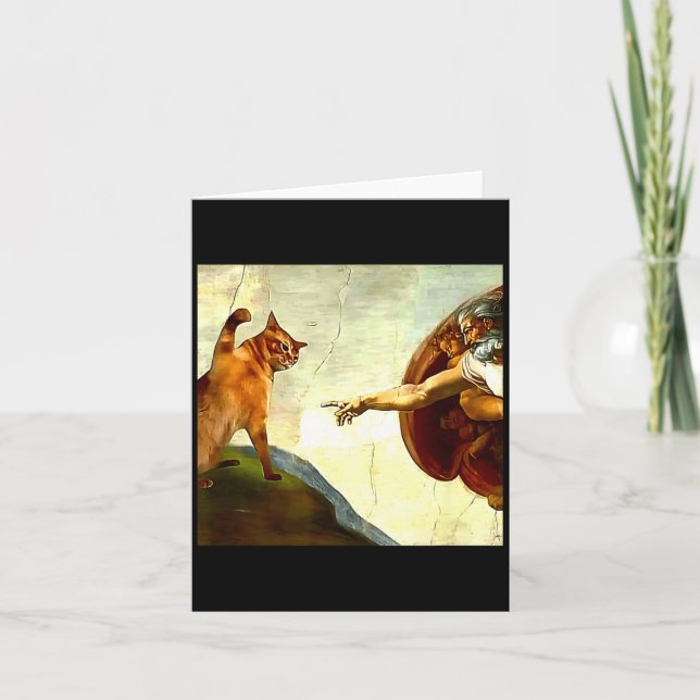 Funny Cat God Creation Of Adam Meme Jesus Christia Kort (Framsida)