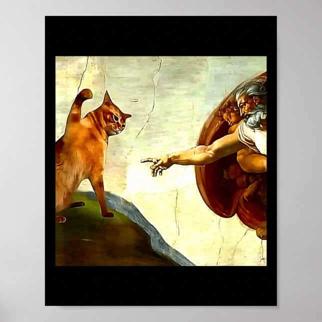 Funny Cat God Creation Of Adam Meme Jesus Christia Poster (Framsidan)