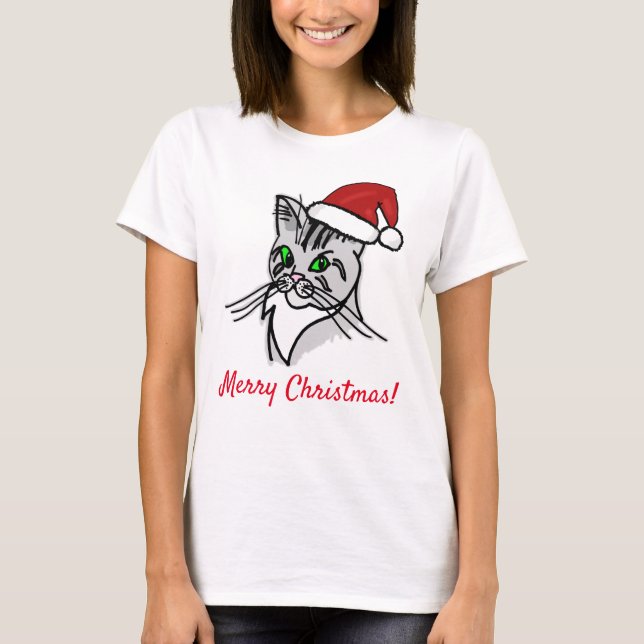 Funny Cat God jul anpassade T Shirt (Framsida)