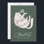 Funny Cat God jul Hälsning Julkort<br><div class="desc">En eländig och lekfull vit katt leker med rött och gult jul ljus. Frasen "Kära tomten jag försökte" är ovanför. Anpassa med ditt namn nedan och med ett personligt meddelande på baksidan.</div>