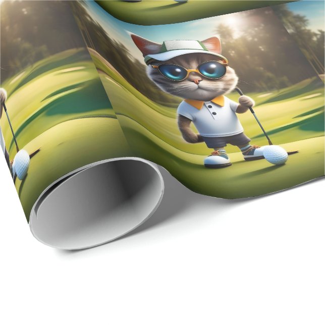 Funny Cat Golf Player Presentpapper (Rullad Hörn)
