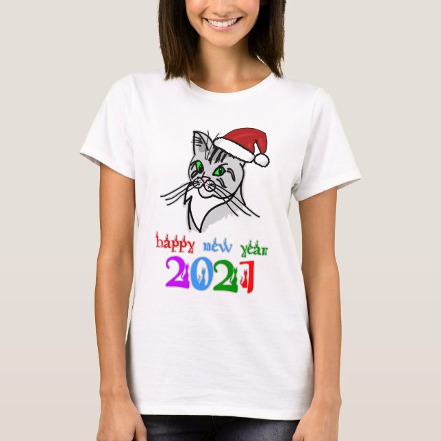 Funny Cat Gott nytt år 2021 T Shirt (Framsida)