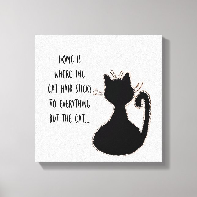 Funny Cat Hair Quote Cute Black Cat Silhouette Canvastryck (Framsida)