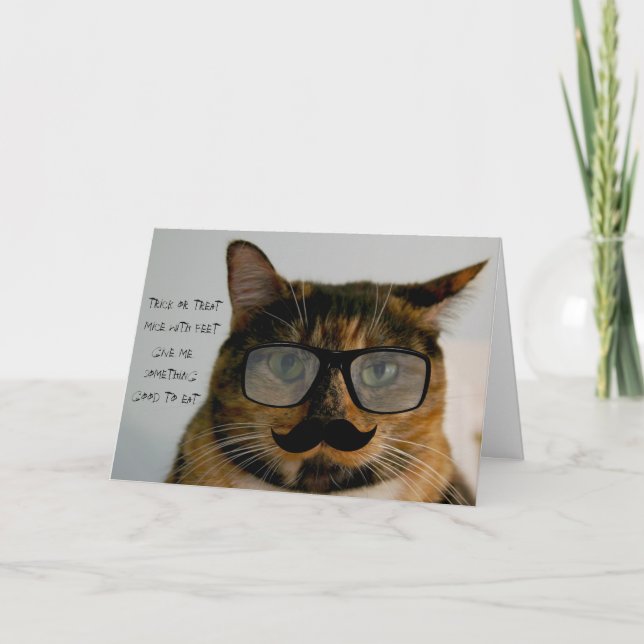 Funny Cat Halloween Card, Katt i Disguise Kort (Framsida)