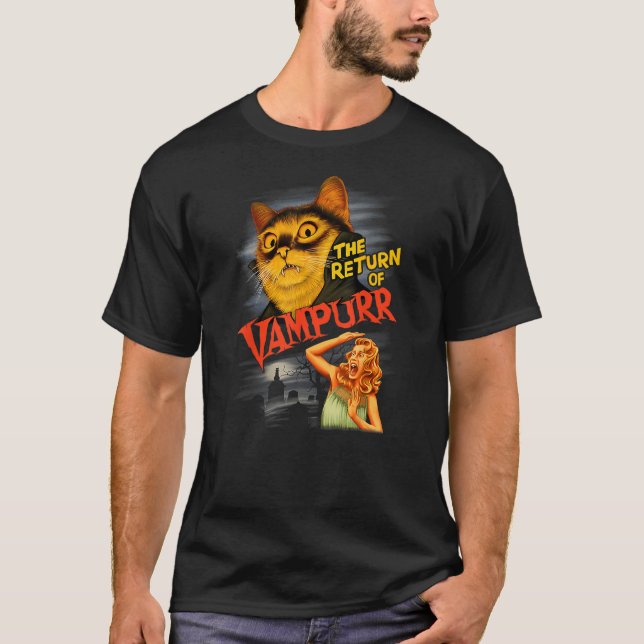 Funny Cat Halloween Night of the Vampurr Cat Vampi T Shirt (Framsida)