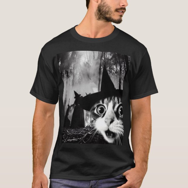 Funny Cat Halloween Spooky Cat Selfie and Witches T Shirt (Framsida)