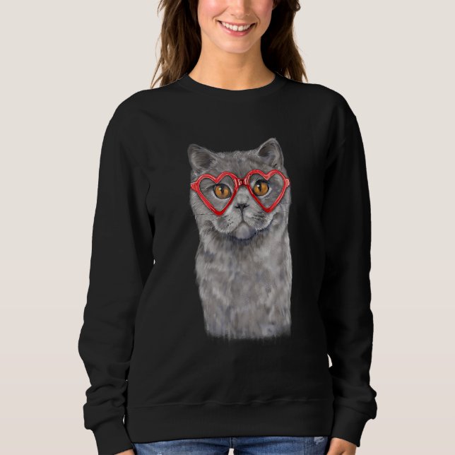 Funny Cat Heart Glasses Valentine's Day British Sh T Shirt (Framsida)