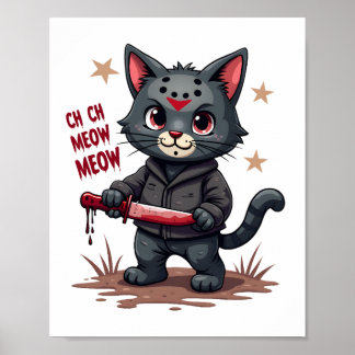 Funny Cat Horror Movies Cute Halloween for Cat Kit Poster