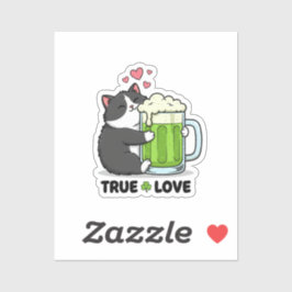 Funny Cat Hugging Green Beer Mug True Love Sticker Klistermärken