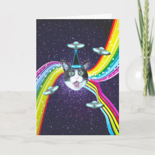Funny Cat Humor Alien Abduction Birthday Card Kort