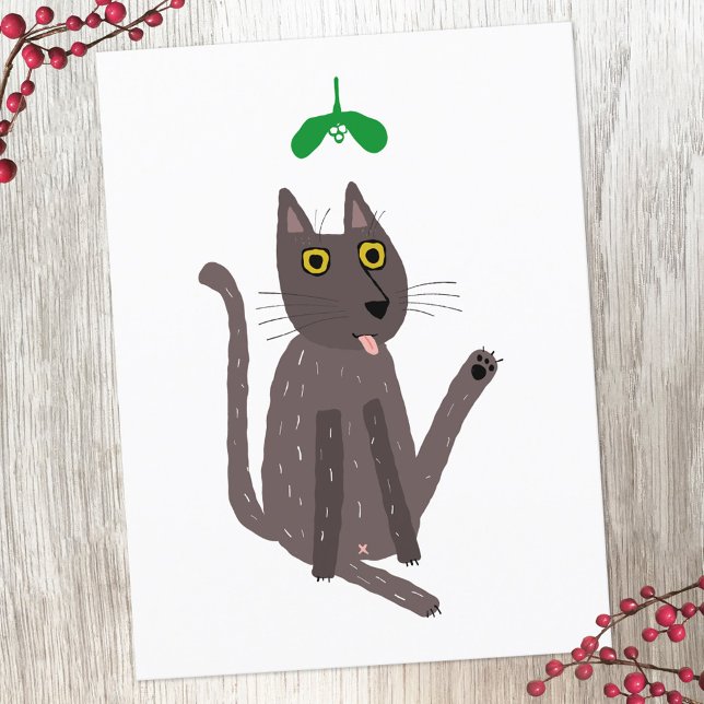 Funny Cat Humor Helgdag Helg Vykort (Funny cat kiss holiday postcard)