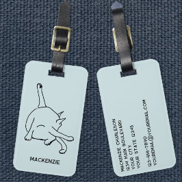 Funny Cat Humor Personalized Line Art Bagagebricka