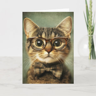 Funny Cat in Glass Office Helgkort