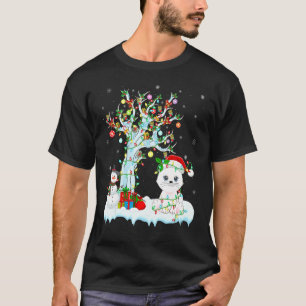 Funny Cat Julafton Träd Lighting Santa Hat Cat Chr T Shirt