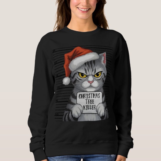 Funny Cat Julgran Killer Women's T Shirt (Framsida)