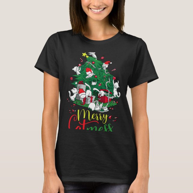Funny Cat Julgran Merry Catgery Cats Älskare T Shirt (Framsida)