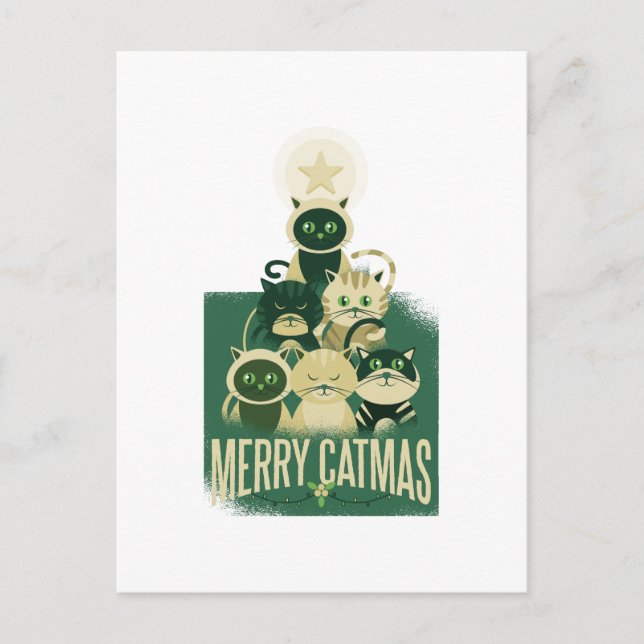 Funny Cat Julgran Merry Catmas Graphics Vykort (Framsida)