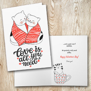 Funny Cat Kärlek och Coffee Valentine Helgkort