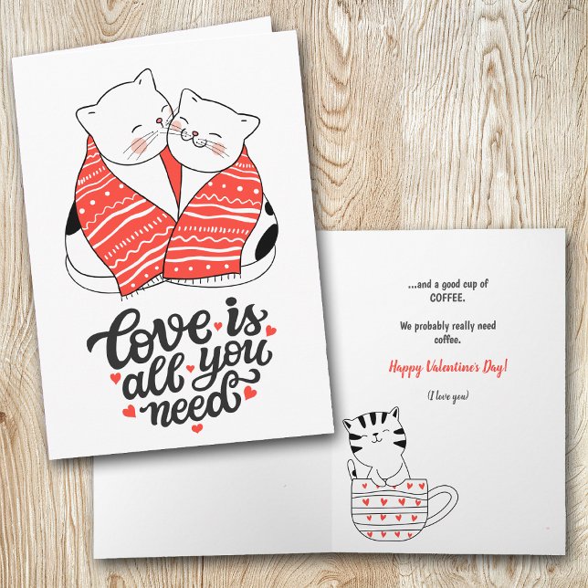 Funny Cat Kärlek och Coffee Valentine Helgkort (Skapare uppladdad)