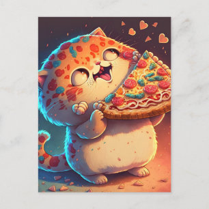 Funny Cat Kärlek Pizza Vykort