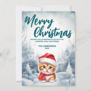 Funny Cat kattunge God jul träd snö Julfest Julkort