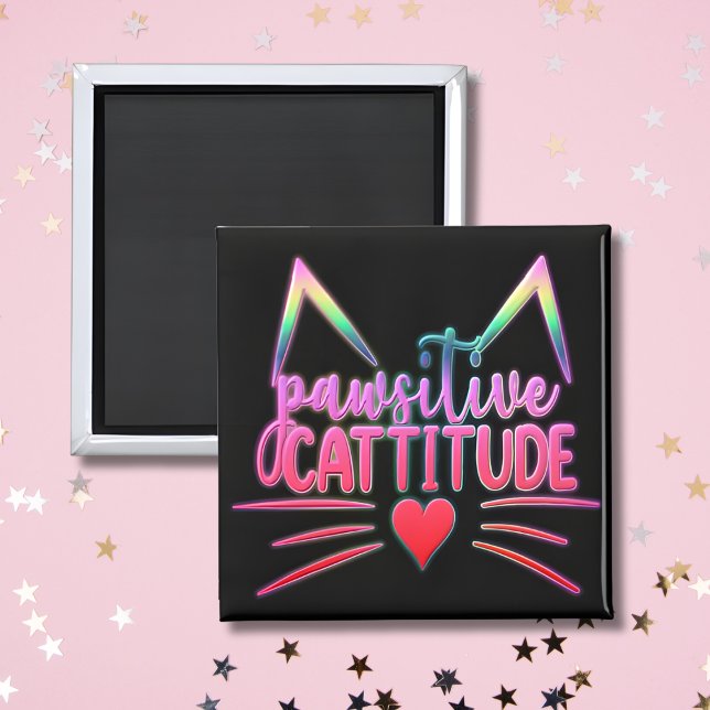 Funny Cat Kitten Pun PAWSITIVE CATITUDE Magnet (Skapare uppladdad)