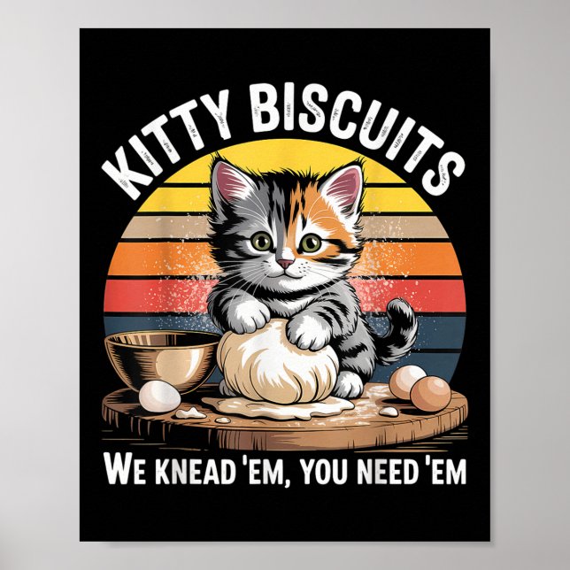 Funny Cat Kneading Dough Retro Kattunge Biscuits D Poster (Framsidan)