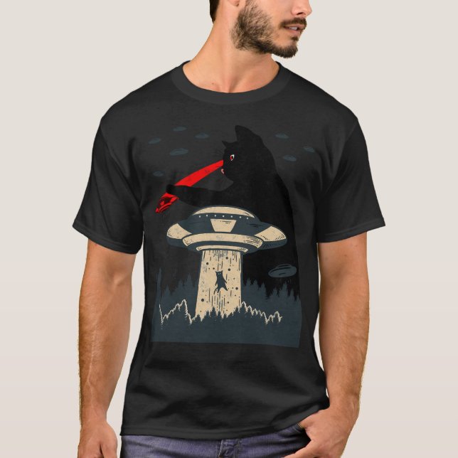Funny Cat Laser Öga Ufo Alien T Shirt (Framsida)