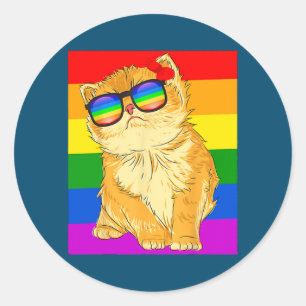 Funny Cat LGBT Gay Rainbow Pride Flagga Runt Klistermärke