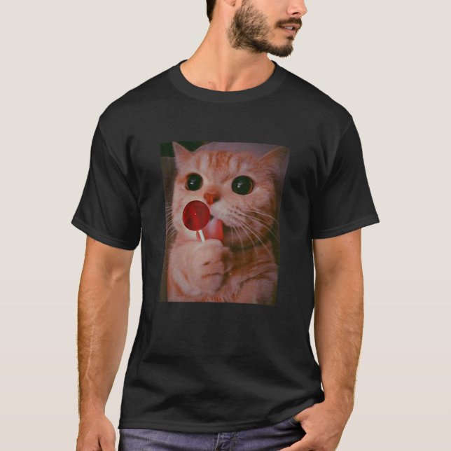 Funny Cat Lollipop Meow Kattunge Funny Cat Lover T Shirt (Framsida)